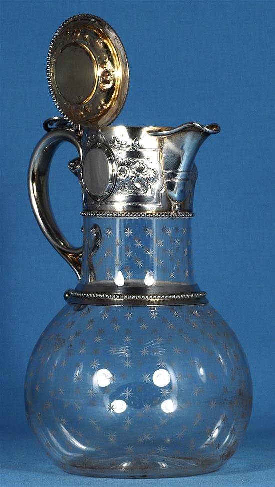 A Victorian silver mounted glass claret jug, height 260mm